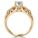 Round Diamond Vintage Floral Solitaire with Accents Engagement Ring in Yellow Gold (MVS0095-Y)