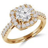 Round Diamond Cathedral Cushion Halo Engagement Ring in Yellow Gold (MVS0098-Y)