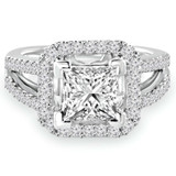 Princess Diamond Cushion Halo Engagement Ring in White Gold (MVS0099-W)