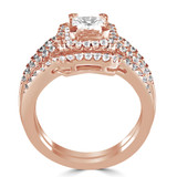 Princess Diamond Three-Row Square Halo Engagement Ring and Wedding Band Set Ring in Rose Gold (MVS0111-R)