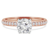 Round Diamond High Set Solitaire with Accents Engagement Ring in Rose Gold (MVS0131-R)