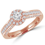 Round Diamond Cathedral Diamond Bridge Round Halo Engagement Ring in Rose Gold (MVS0138-R)