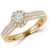 Round Diamond Cathedral Diamond Bridge Round Halo Engagement Ring in Yellow Gold (MVS0138-Y)