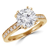 Round Diamond Cathedral Double Prong Solitaire with Accents Engagement Ring in Yellow Gold (MVS0143-Y)