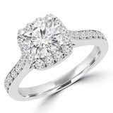 Round Diamond Cathedral Cushion Halo Engagement Ring in White Gold (MVS0155-W)