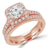 Round Diamond Cathedral Cushion Solitaire with Accents Engagement Ring and Wedding Band Set Ring in Rose Gold (MVS0165-R)