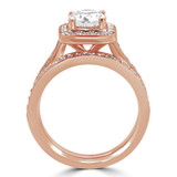 Round Diamond Cathedral Cushion Solitaire with Accents Engagement Ring and Wedding Band Set Ring in Rose Gold (MVS0165-R)