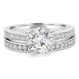Round Diamond Cathedral Double-Prong Solitaire with Accents Engagement Ring and Wedding Band Set Ring in White Gold (MVS0166-W)