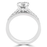 Round Diamond Cathedral Double-Prong Solitaire with Accents Engagement Ring and Wedding Band Set Ring in White Gold (MVS0166-W)