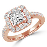 Princess Diamond Cathedral Open Bridge V-Prong Cushion Halo Engagement Ring in Rose Gold (MVS0171-R)