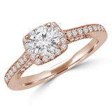 Round Diamond Vintage Cathedral Cushion Halo Engagement Ring in Rose Gold (MVS0172-R)