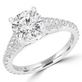 Round Diamond Split-Shank Cathedral Solitaire with Accents Engagement Ring in White Gold (MVS0180-W)