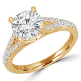 Round Diamond Split-Shank Cathedral Solitaire with Accents Engagement Ring in Yellow Gold (MVS0180-Y)
