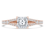 Princess Diamond Split-Shank Cathedral Solitaire with Accents Engagement Ring in Rose Gold (MVS0185-R)