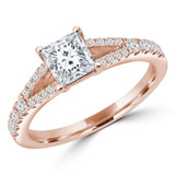Princess Diamond Split-Shank Cathedral Solitaire with Accents Engagement Ring in Rose Gold (MVS0185-R)