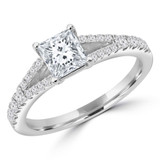 Princess Diamond Split-Shank Cathedral Solitaire with Accents Engagement Ring in White Gold (MVS0185-W)