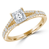 Princess Diamond Split-Shank Cathedral Solitaire with Accents Engagement Ring in Yellow Gold (MVS0185-Y)