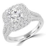 Round Diamond Split-Shank Cathedral Double Cushion Halo Engagement Ring in White Gold (MVS0204-W)