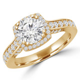 Round Diamond Vintage Cathedral Cushion Halo Engagement Ring in Yellow Gold (MVS0216-Y)