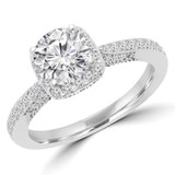 Round Diamond Vintage Cathedral Cushion Halo Engagement Ring in White Gold (MVS0219-W)