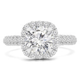 Round Diamond Three-Row Open Bridge Cushion Halo Engagement Ring in White Gold (MVS0221-W)