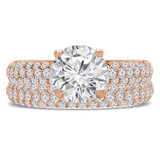 Round Diamond Three-Row Solitaire with Accents Engagement Ring and Wedding Band Set Ring in Rose Gold (MVS0223-R)