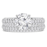 Round Diamond Three-Row Solitaire with Accents Engagement Ring and Wedding Band Set Ring in White Gold (MVS0223-W)