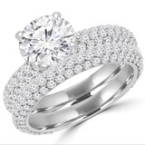Round Diamond Three-Row Solitaire with Accents Engagement Ring and Wedding Band Set Ring in White Gold (MVS0223-W)