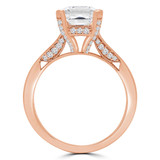 Princess Diamond Vintage Tapered Cathedral Hidden Halo Solitaire with Accents Engagement Ring in Rose Gold (MVS0227-R)