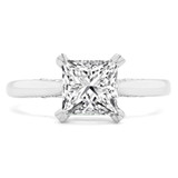 Princess Diamond Vintage Tapered Cathedral Hidden Halo Solitaire with Accents Engagement Ring in White Gold (MVS0227-W)