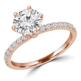 Round Diamond 6-Prong Solitaire with Accents Engagement Ring in Rose Gold (MVS0233-R)