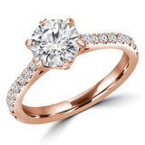 Round Diamond Cathedral 6-Prong Solitaire with Accents Engagement Ring in Rose Gold (MVS0234-R)
