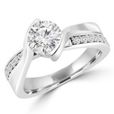 Round Diamond Bypass Tension Set Solitaire with Accents Engagement Ring in White Gold (MVS0235-W)
