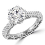 Round Diamond Vintage Tapered Cathedral Solitaire with Accents Engagement Ring in White Gold (MVS0238-W)