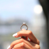 Round Diamond Vintage Tapered Cathedral Solitaire with Accents Engagement Ring in White Gold (MVS0238-W)