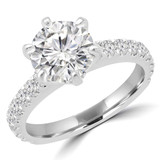 Round Diamond 6-Prong Solitaire with Accents Engagement Ring in White Gold (MVS0240-W)