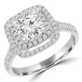 Round Diamond Cathedral Double Cushion Halo Engagement Ring in White Gold (MVS0241-W)