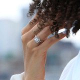 Round Diamond Cathedral Double Cushion Halo Engagement Ring in White Gold (MVS0241-W)