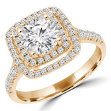 Round Diamond Cathedral Double Cushion Halo Engagement Ring in Yellow Gold (MVS0241-Y)