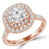 Round Diamond Cathedral Double Cushion Halo Engagement Ring in Rose Gold (MVS0246-R)