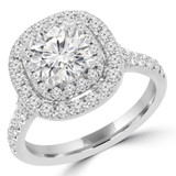 Round Diamond Cathedral Double Cushion Halo Engagement Ring in White Gold (MVS0246-W)