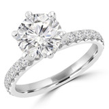 Round Diamond 6-Prong Hidden Halo Solitaire with Accents Engagement Ring in White Gold (MVS0250-W)