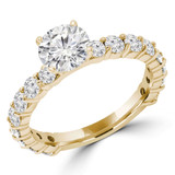 Round Diamond Shared Prong Solitaire with Accents Engagement Ring in Yellow Gold (MVS0251-Y)