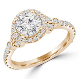 Round Diamond Cathedral Halo Engagement Ring in Yellow Gold with Accents (MVS0255-Y)