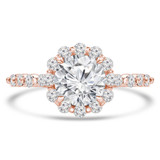 Round Diamond Floral Shared Prong Halo Engagement Ring in Rose Gold with Accents (MVS0256-R)