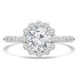 Round Diamond Floral Shared Prong Halo Engagement Ring in White Gold with Accents (MVS0256-W)