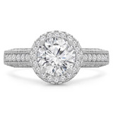Round Diamond Vintage Cathedral Rollover  Halo Engagement Ring in White Gold with Accents (MVS0259-W)