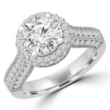 Round Diamond Vintage Cathedral Rollover  Halo Engagement Ring in White Gold with Accents (MVS0259-W)