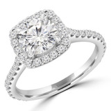 Round Diamond Cathedral Open Bridge Cushion Halo Engagement Ring in White Gold with Accents (MVS0260-W)