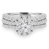 Round Diamond Three-Row Pinched Split-Shank Halo Engagement Ring in White Gold (MVS0265-W)